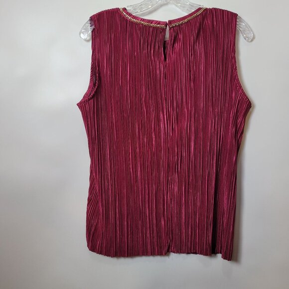 Roz & Ali Petite L Sleeveless Pleated Top With Chain Detail In Berry Pink - Picture 9 of 14